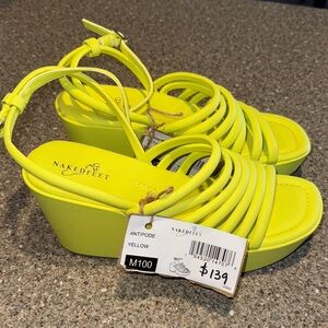 New Nakedfeet antipode yellow playform strappy sandals shoes